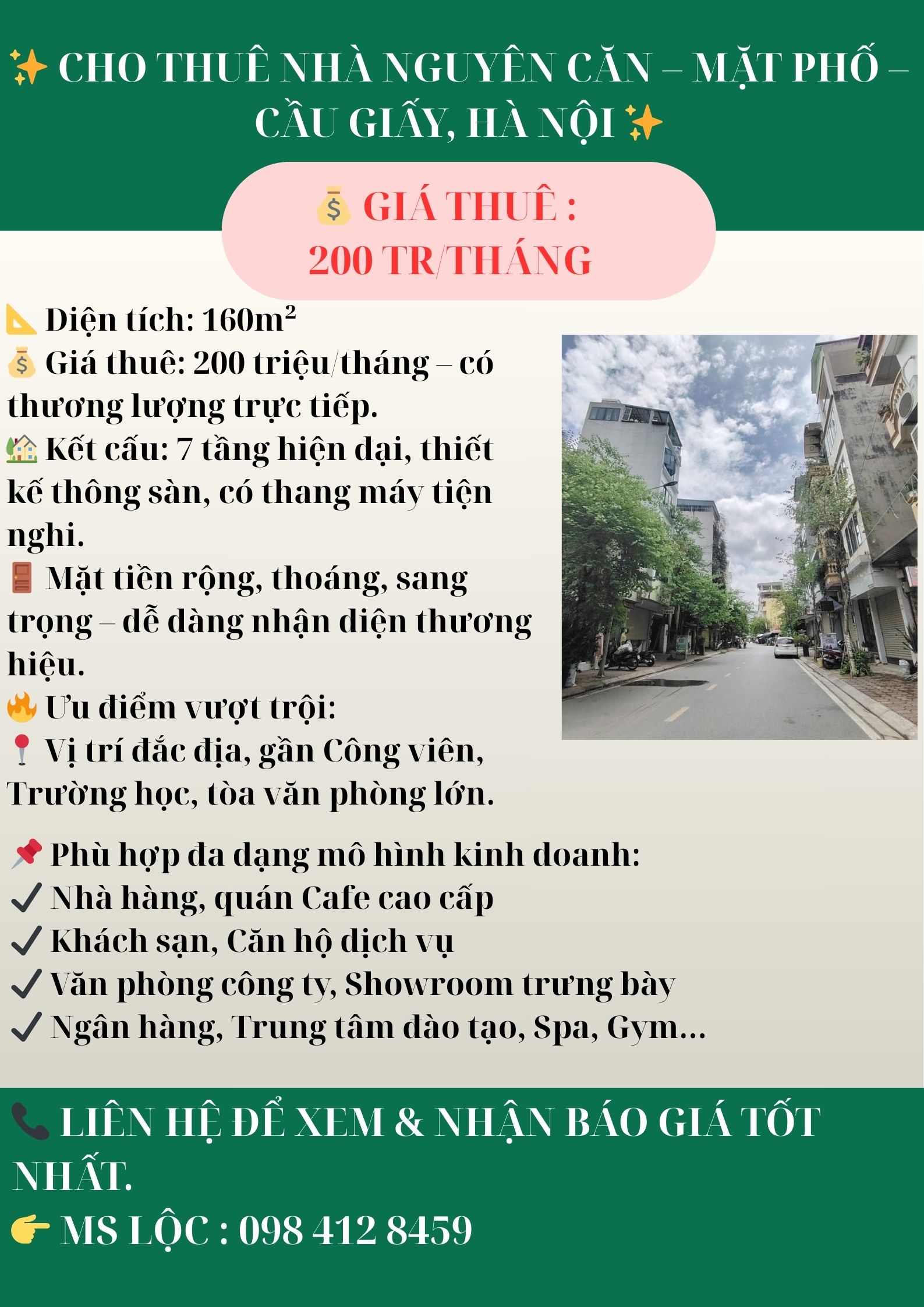 ✨ CHO THUÊ NHÀ NGUYÊN CĂN – MẶT PHỐ – CẦU GIẤY, HÀ NỘI ✨ - Ảnh 2